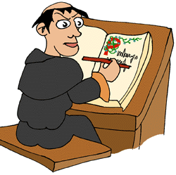 Monk illuminating a Manuscript in the Cloister - � Nash Ford Publishing